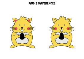 Find 3 differences between two cute hamsters. vector