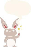 cute cartoon rabbit and speech bubble in retro style vector