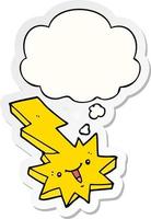 cartoon lightning strike and thought bubble as a printed sticker vector