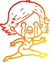 warm gradient line drawing cartoon woman crying vector