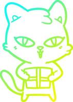 cold gradient line drawing cartoon cat vector