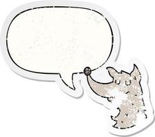 cartoon wolf and speech bubble distressed sticker vector