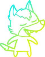 cold gradient line drawing cartoon wolf laughing vector