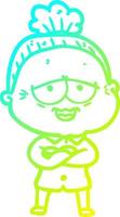 cold gradient line drawing cartoon happy old lady vector