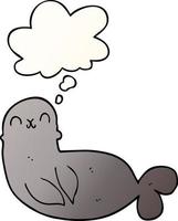 cartoon seal and thought bubble in smooth gradient style vector