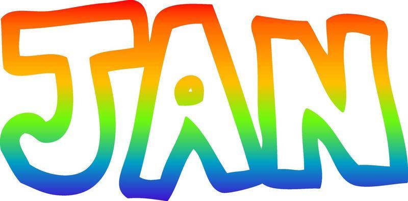 rainbow gradient line drawing cartoon month of january
