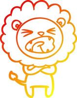 warm gradient line drawing cartoon angry lion vector