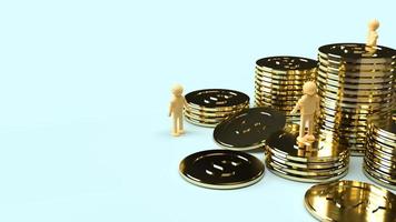 human wood and gold coins 3d rendering for business content. photo