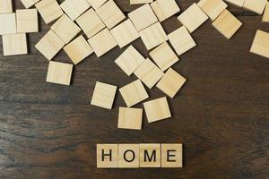 Home word on wood plate abstract background. photo