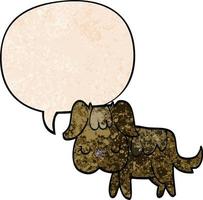 perro de dibujos animados y burbuja del habla en estilo de textura retro vector