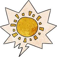 cartoon sun and speech bubble in retro texture style vector