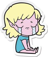 sticker of a cartoon crying elf girl vector