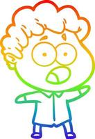 rainbow gradient line drawing cartoon man gasping in surprise vector