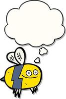 cartoon bee and thought bubble as a printed sticker vector