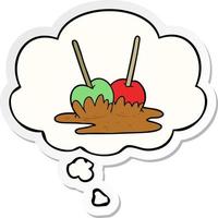 cartoon toffee apples and thought bubble as a printed sticker vector