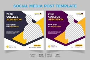 Education Social Media Post Banner, College admission promotion social media post design, College Admission Social Media Post design template vector