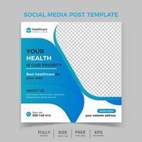 Medical social media post template, health banner template for social media, Medical square banner template, Blue color social media post banner vector