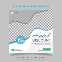 Travel business promotion hotel discount blue banner design template for social media vector