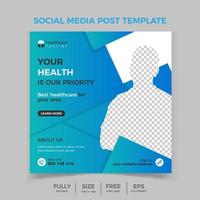 Modern banner design with blue color decoration and place for the photo. Medical social media post template. Medical social media post design template vector