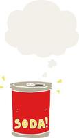 cartoon soda can and thought bubble in retro style vector