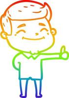 rainbow gradient line drawing happy cartoon man vector