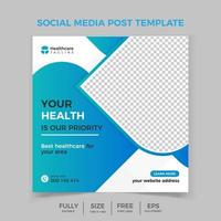 Medical square banner template, Blue color social media post banner, Medical social media post template, health banner template for social media vector