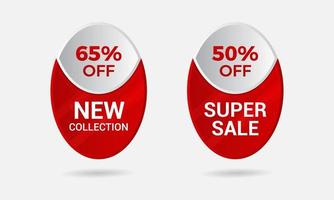 New collection and super sale red sale background. Sticker, tags and ribbon design template vector