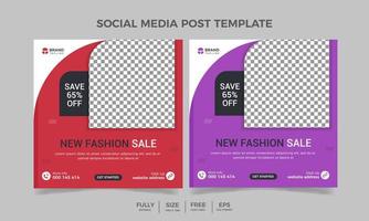 Fashion sale Editable square banner template. Black and red color background  fashion social media post vector