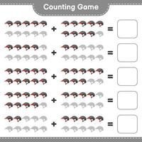 Count and match, count the number of Bicycle Helmet and match with the right numbers. Educational children game, printable worksheet, vector illustration