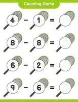 Count and match, count the number of Tennis Racket and match with the right numbers. Educational children game, printable worksheet, vector illustration