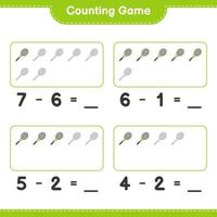 Count and match, count the number of Tennis Racket and match with the right numbers. Educational children game, printable worksheet, vector illustration