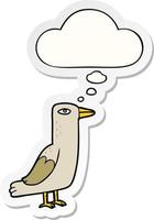 cartoon bird and thought bubble as a printed sticker vector
