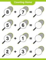 Count and match, count the number of Tennis Racket and match with the right numbers. Educational children game, printable worksheet, vector illustration