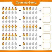 Count and match, count the number of Trophy and match with the right numbers. Educational children game, printable worksheet, vector illustration