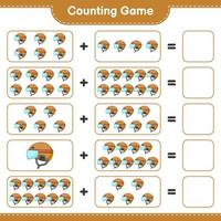 Count and match, count the number of Hockey Helmet and match with the right numbers. Educational children game, printable worksheet, vector illustration