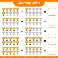 Count and match, count the number of Trophy and match with the right numbers. Educational children game, printable worksheet, vector illustration