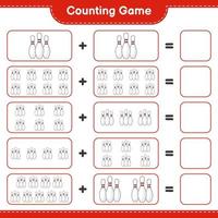 Count and match, count the number of Bowling Pin and match with the right numbers. Educational children game, printable worksheet, vector illustration