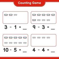 Count and match, count the number of Goggle and match with the right numbers. Educational children game, printable worksheet, vector illustration