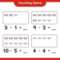 Count and match, count the number of Goggle and match with the right numbers. Educational children game, printable worksheet, vector illustration