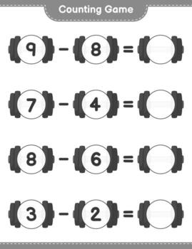 cuenta y empareja, cuenta el número de mancuernas y empareja con los números correctos. juego educativo para niños, hoja de cálculo imprimible, ilustración vectorial vector