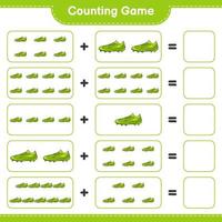 cuenta y empareja, cuenta el número de zapatos de fútbol y empareja con los números correctos. juego educativo para niños, hoja de cálculo imprimible, ilustración vectorial vector