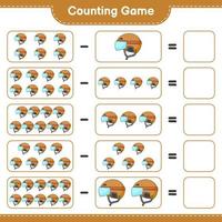 Count and match, count the number of Hockey Helmet and match with the right numbers. Educational children game, printable worksheet, vector illustration