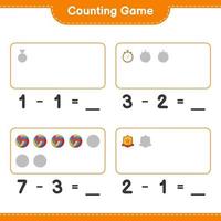 Count and match, count the number of Stopwatch, Trophy, Volleyball and match with the right numbers. Educational children game, printable worksheet, vector illustration