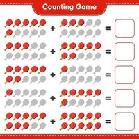 Count and match, count the number of Ping Pong Racket and match with the right numbers. Educational children game, printable worksheet, vector illustration