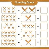 Count and match, count the number of Baseball Bat and match with the right numbers. Educational children game, printable worksheet, vector illustration