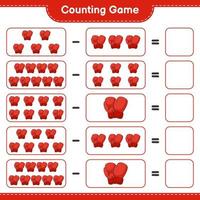 Count and match, count the number of Boxing Gloves and match with the right numbers. Educational children game, printable worksheet, vector illustration