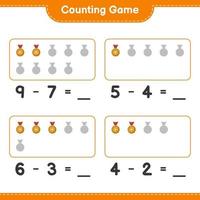 Count and match, count the number of Trophy and match with the right numbers. Educational children game, printable worksheet, vector illustration