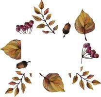 marco con hojas de acuarela y bellotas. vector