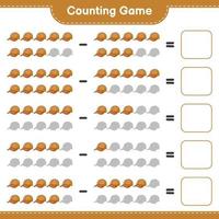 Count and match, count the number of Cap Hat and match with the right numbers. Educational children game, printable worksheet, vector illustration