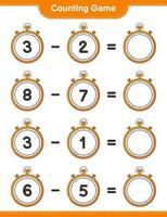 Count and match, count the number of Stopwatch and match with the right numbers. Educational children game, printable worksheet, vector illustration